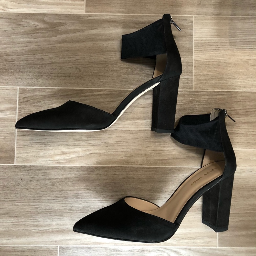Ladies block heel mesh pump